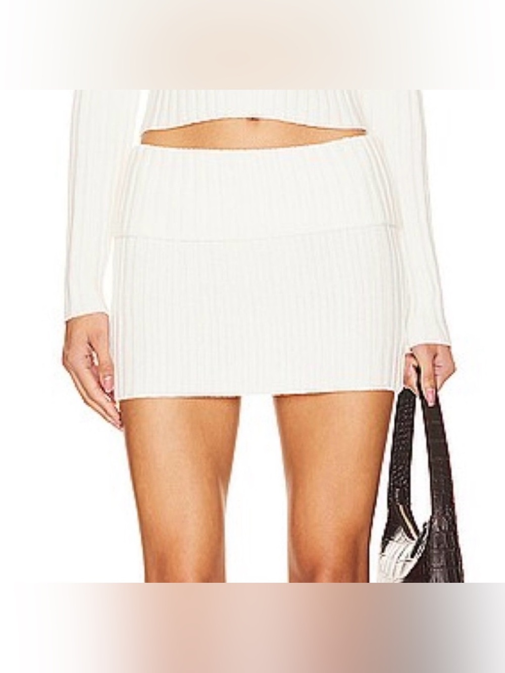 Superdown Revolve Ava Cream Ribbed Knit Foldover Mini Skirt Size Small NWT